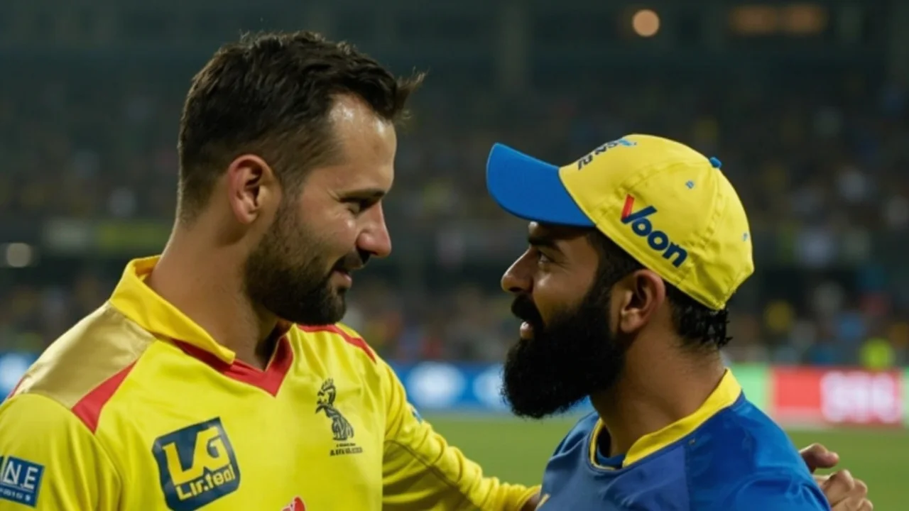 Medium tactical view of a T20 field with the bowler running in and the captain setting the field placement