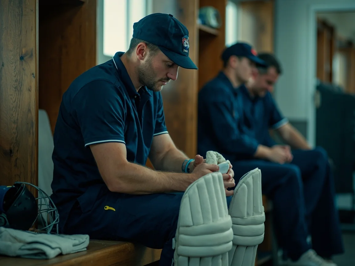 Cricketer preparing in the dressing room